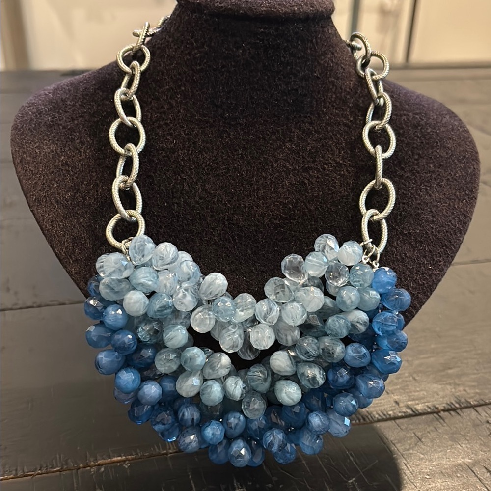 Loft Ombré Silver Tone Statement Blue Beaded Necklace​